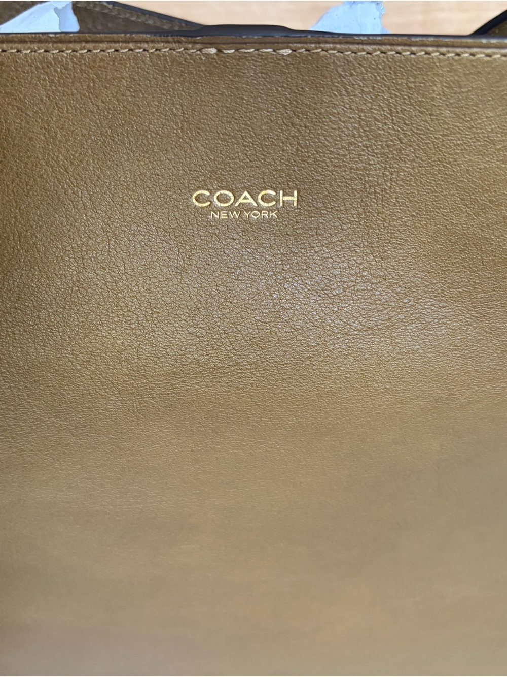Coach Bleecker Bucket Bag Crossbody Smooth Leather/Brass/Muted Olive-Large Size - Picture 4 of 10